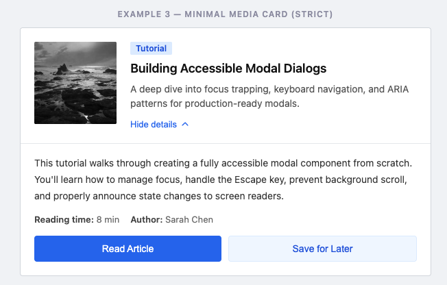 Example of a card built with explicit constraints