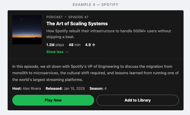 Spotify-inspired clean data-heavy layout
